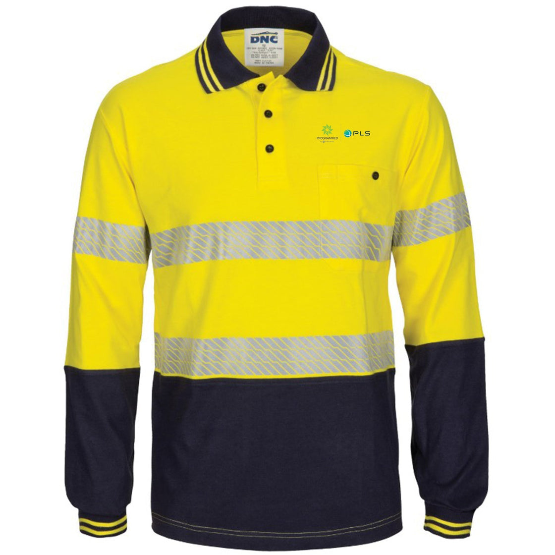 HI VIS SEGMENT TAPE COTTON JERSEY POLO L/S - YELLOW/NAVY