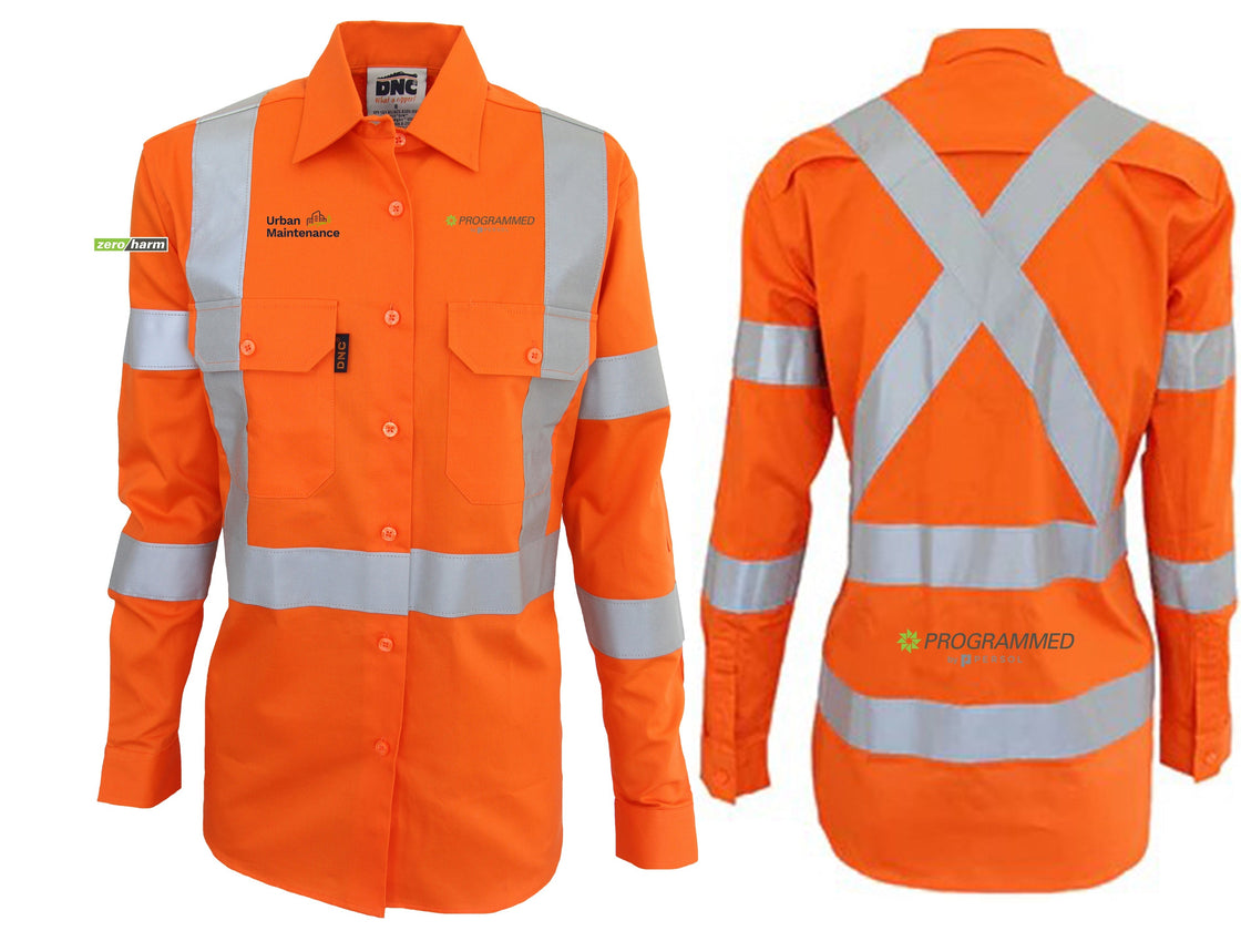 LADIES HI VIS 3 WAY VENTED X BACK TAPED SHIRT - ORANGE