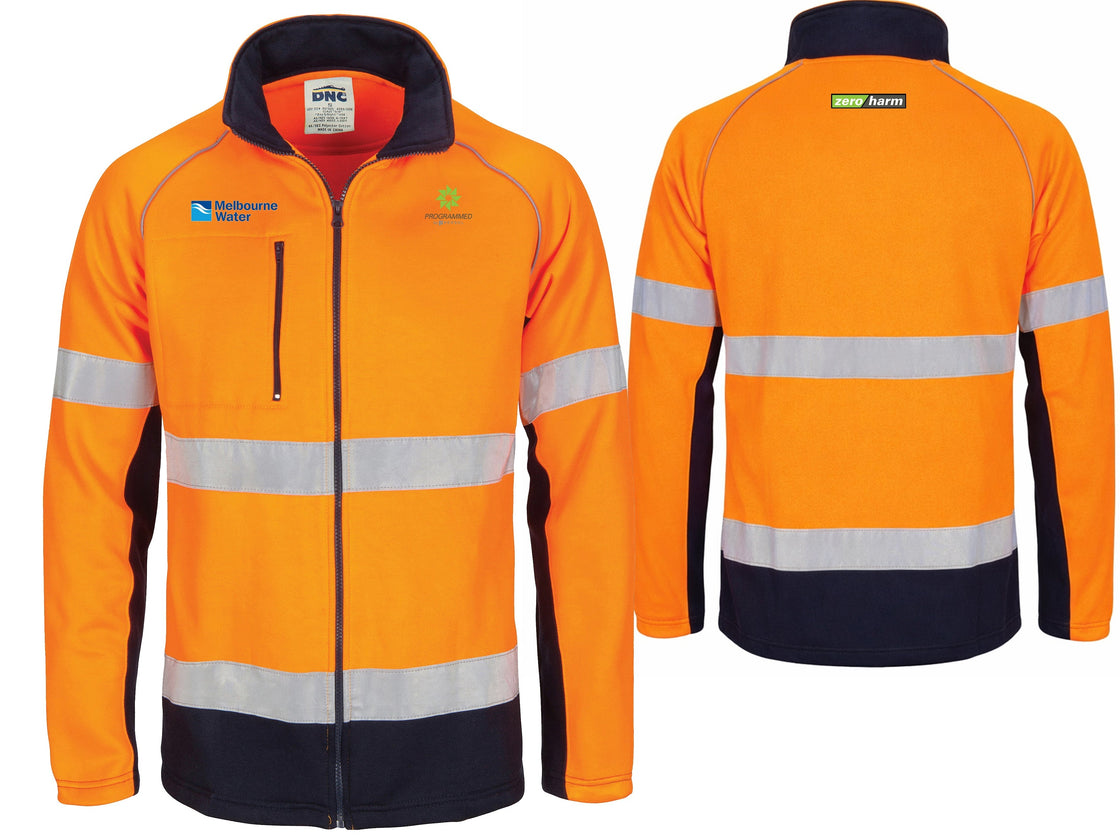 HI VIS 2 TONE FULL ZIP FLEECE SWEAT SHIRT WITH TAPE - ORANGE/NAVY