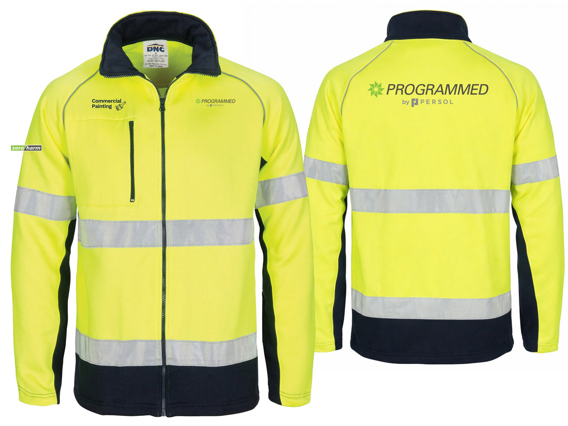 HI VIS 2 TONE FULL ZIP FLEECE - YELLOW/NAVY
