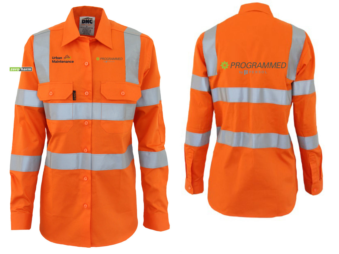LADIES HI VIS L/W COTTON VIC RAIL CSR SHIRT - ORANGE
