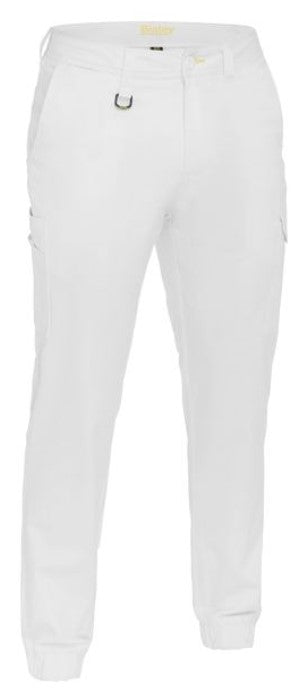 STRETCH COTTON DRILL CARGO CUFFED PANTS - WHITE