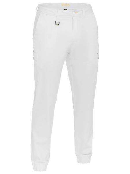 STRETCH COTTON DRILL CARGO CUFFED PANTS - WHITE