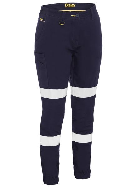 WOMENS TAPED COTTON CARGO CUFFED PANTS - NAVY
