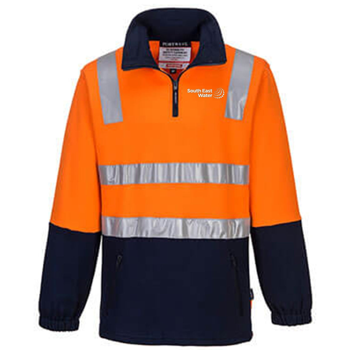 HI-VIS CONTRAST 1/4 ZIP BRUSH FLEECE - ORANGE/NAVY