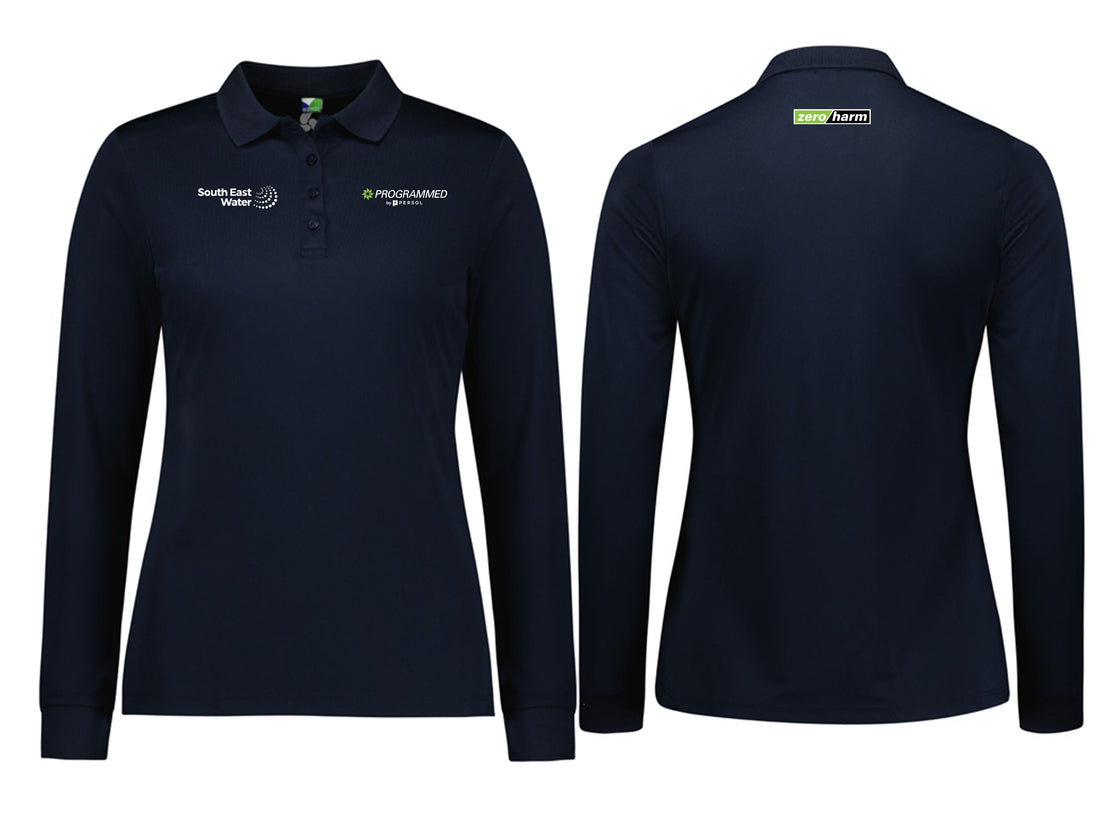 WOMENS ACTION LONG SLEEVE POLO - NAVY