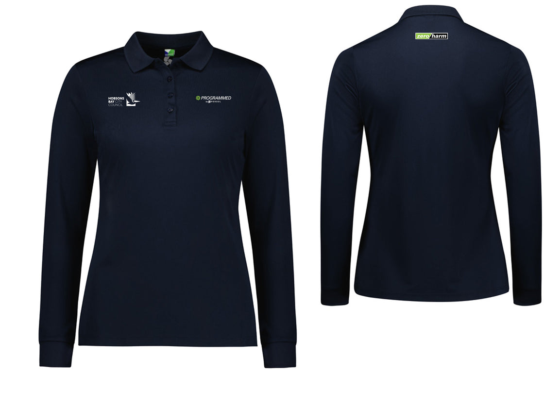 WOMENS ACTION LONG SLEEVE POLO - NAVY