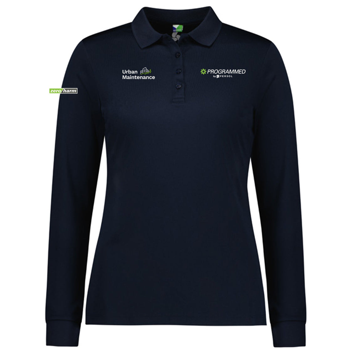 WOMENS ACTION LONG SLEEVE POLO - NAVY