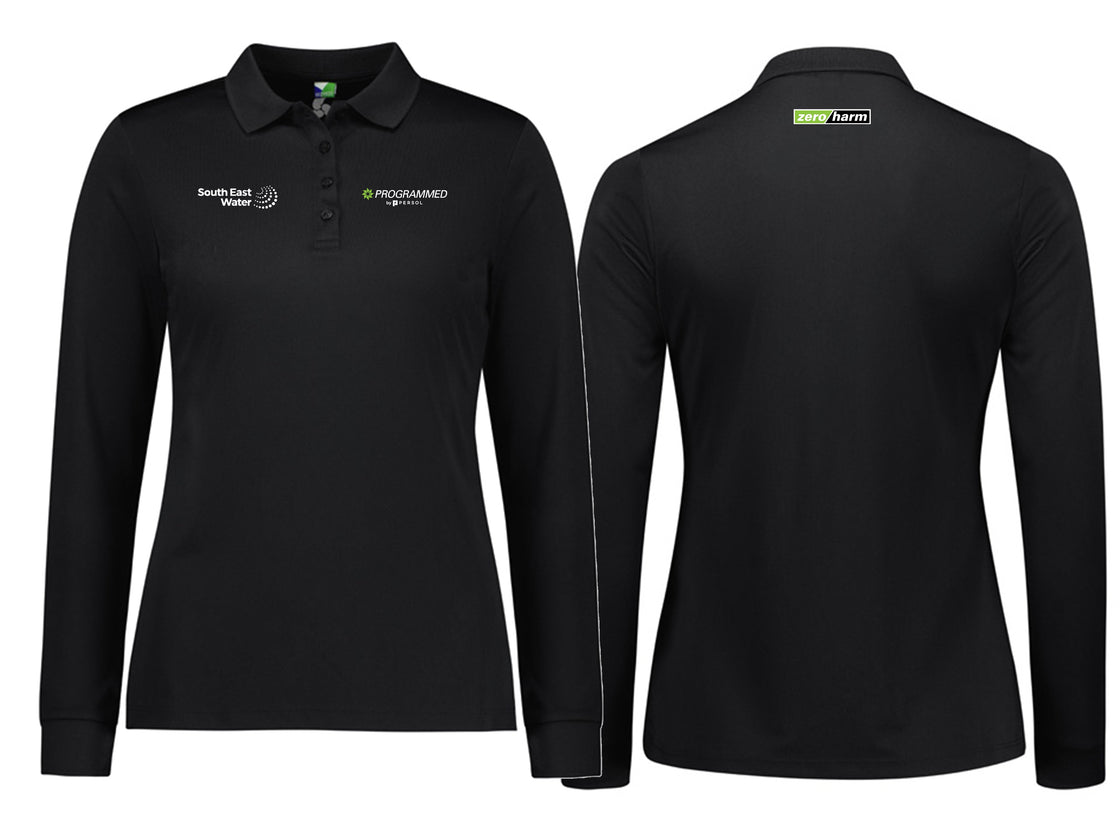 WOMENS ACTION LONG SLEEVE POLO - BLACK