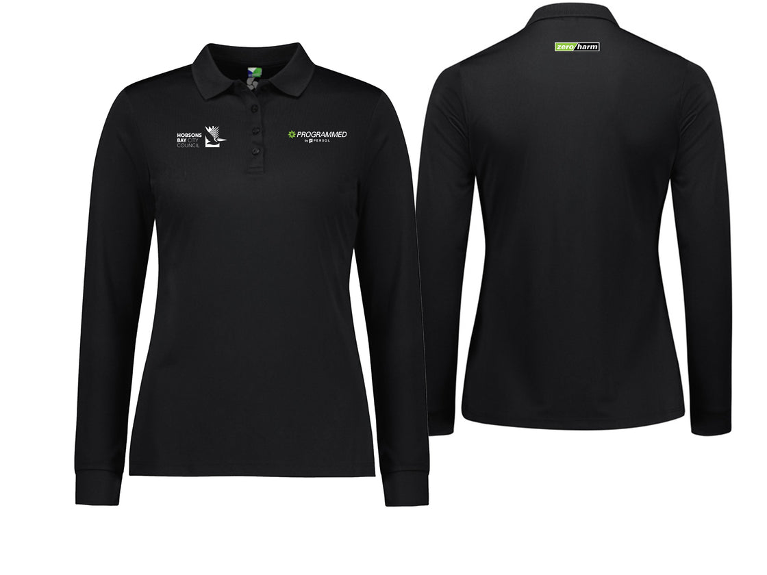 WOMENS ACTION LONG SLEEVE POLO - BLACK