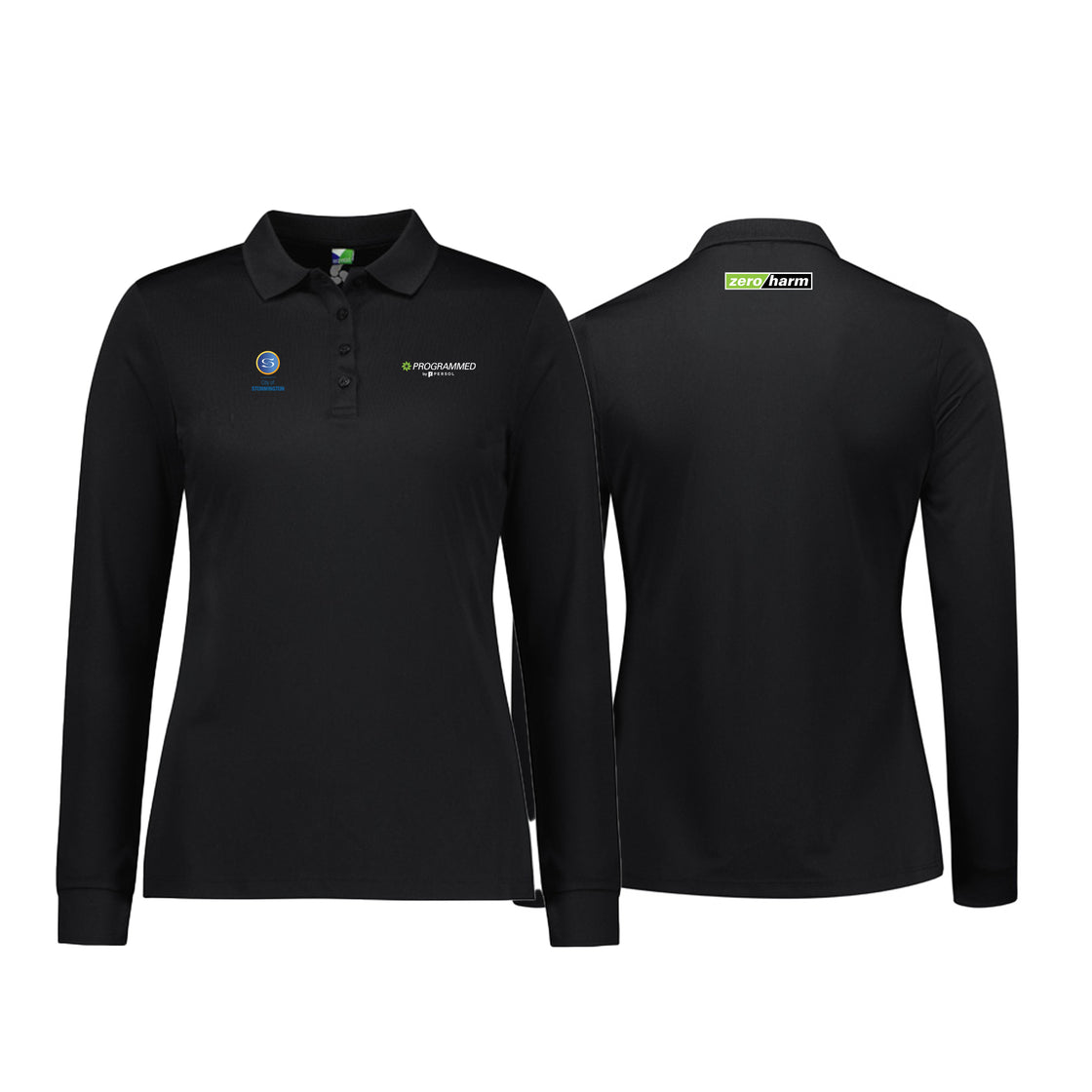 WOMENS ACTION LONG SLEEVE POLO - BLACK