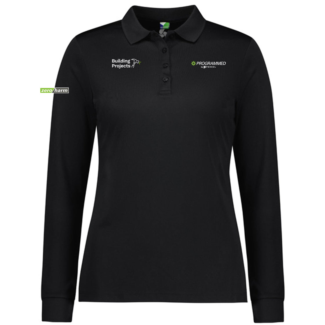 WOMENS ACTION LONG SLEEVE POLO - BLACK