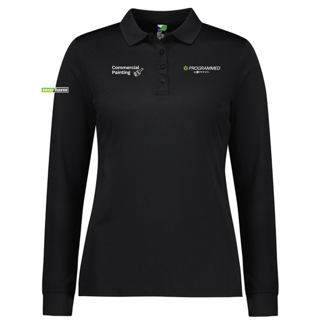 WOMENS ACTION LONG SLEEVE POLO - BLACK