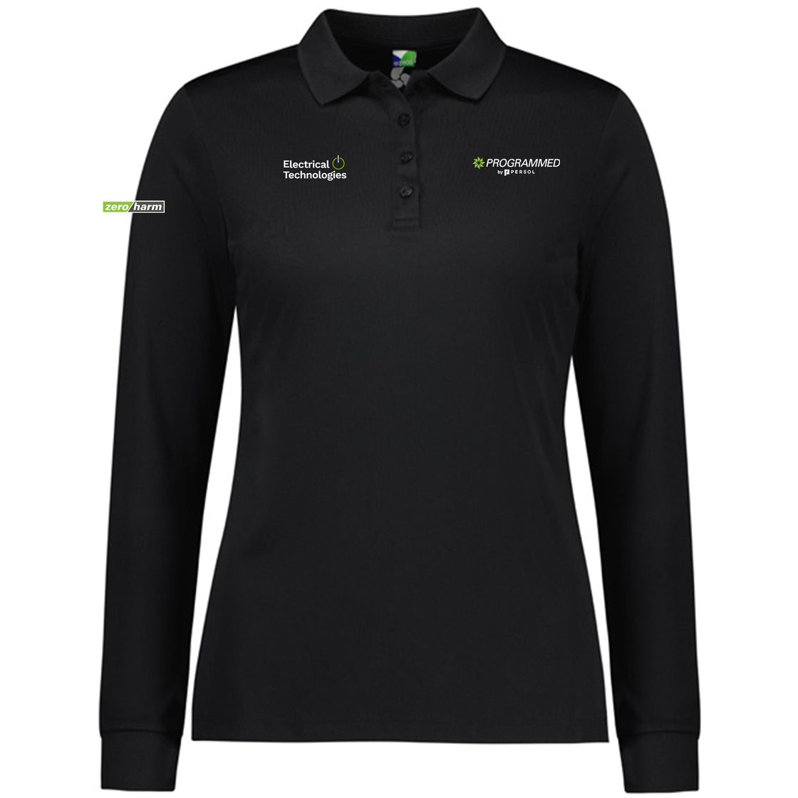 WOMENS ACTION LONG SLEEVE POLO - BLACK