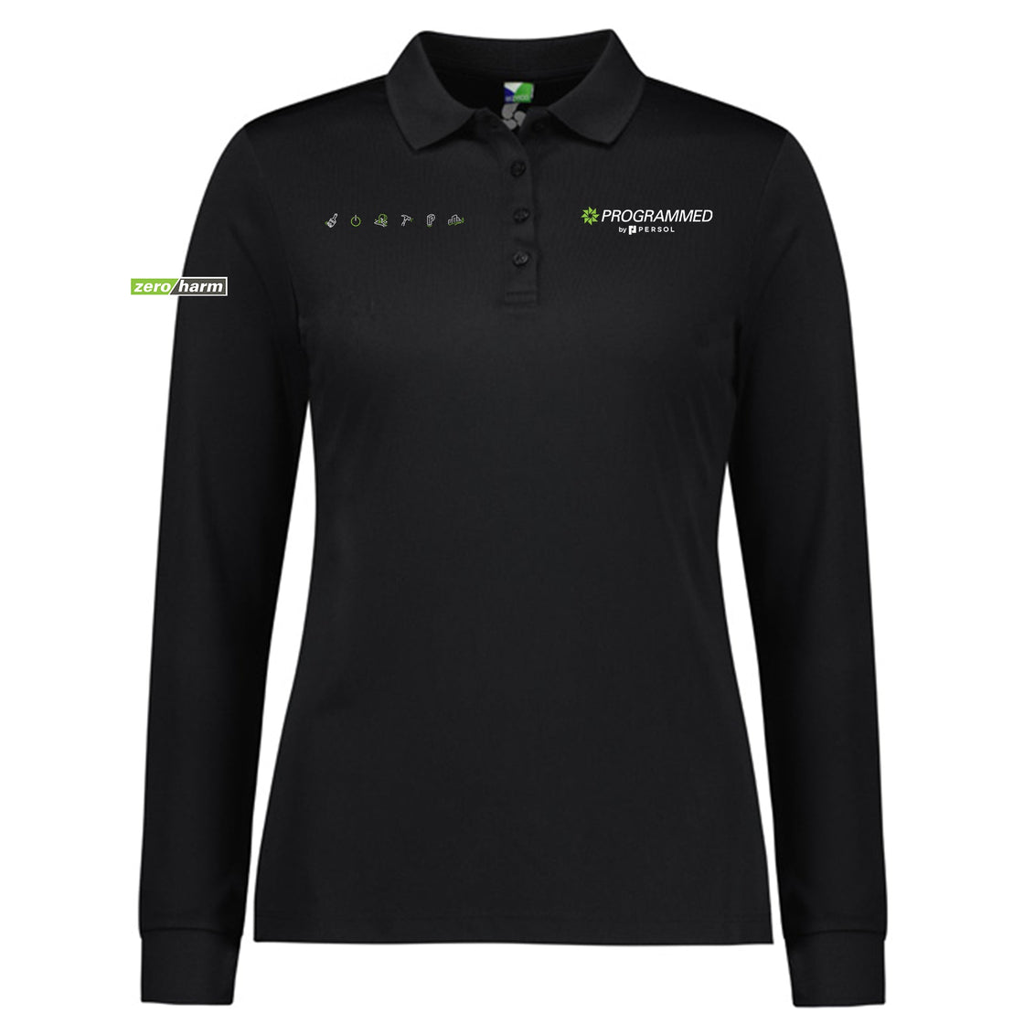 WOMENS ACTION LONG SLEEVE POLO - BLACK
