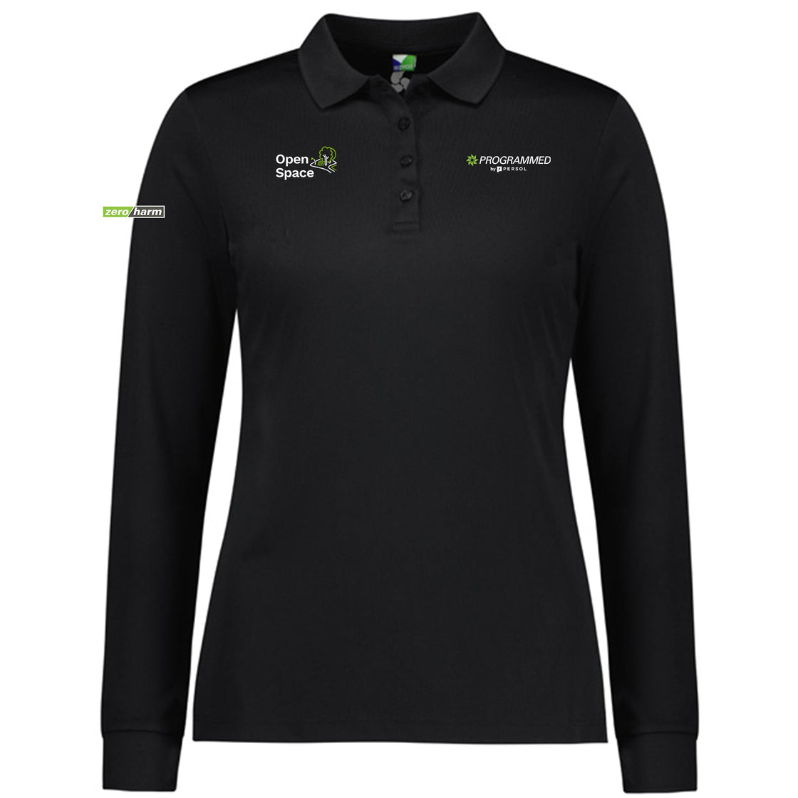 WOMENS ACTION LONG SLEEVE POLO - BLACK