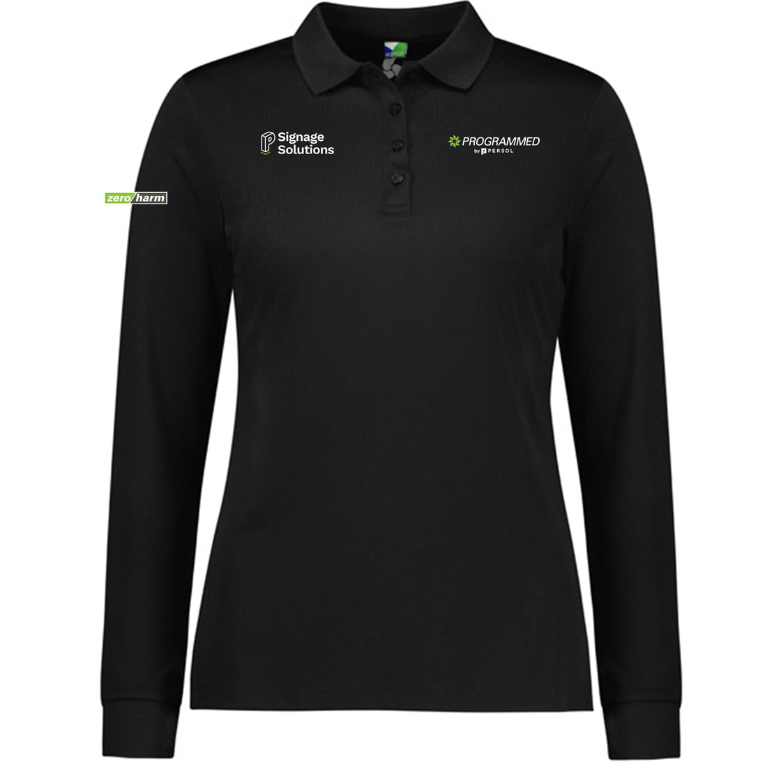 WOMENS ACTION LONG SLEEVE POLO - BLACK