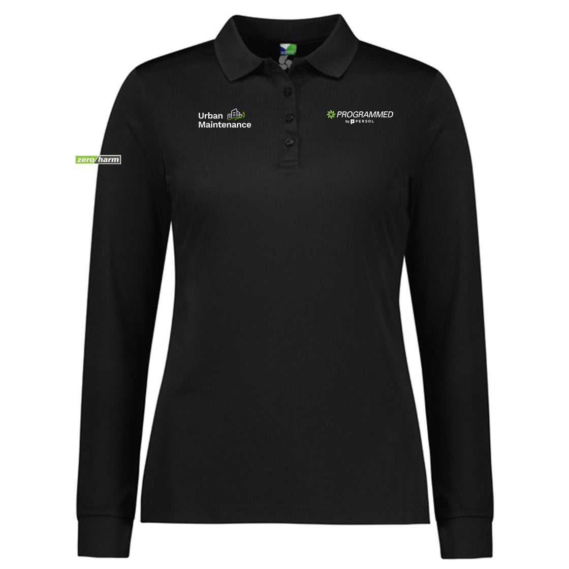 WOMENS ACTION LONG SLEEVE POLO - BLACK