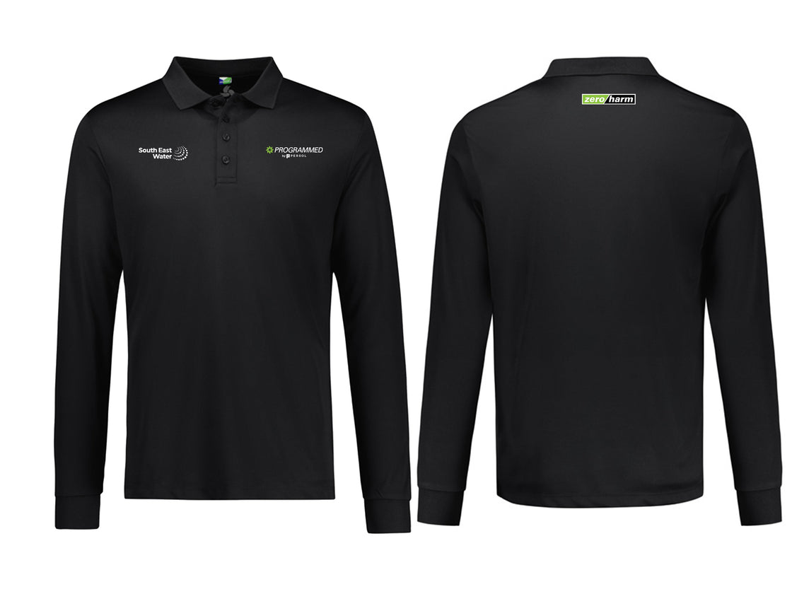 MENS ACTION LONG SLEEVE POLO - BLACK