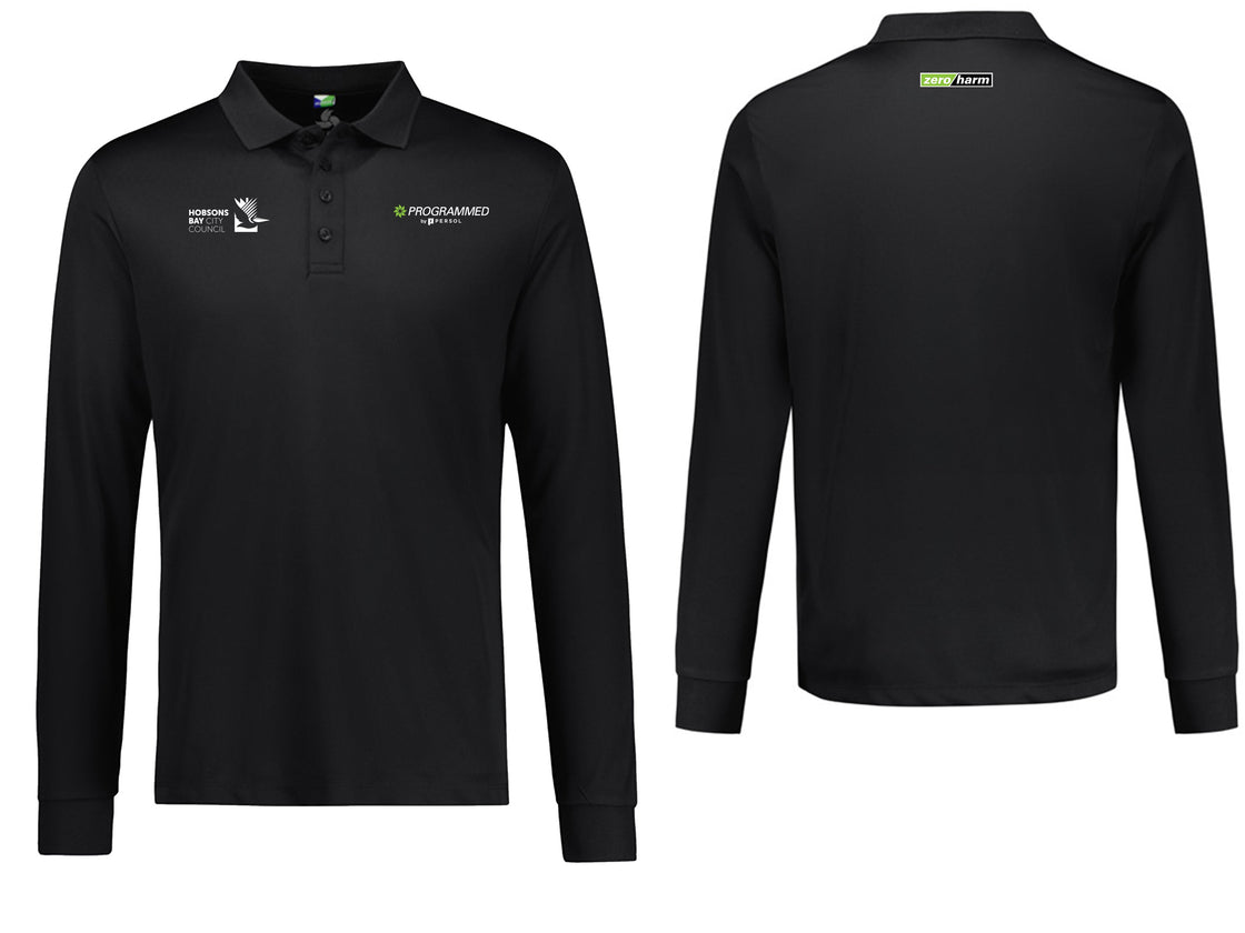 MENS ACTION LONG SLEEVE POLO - BLACK