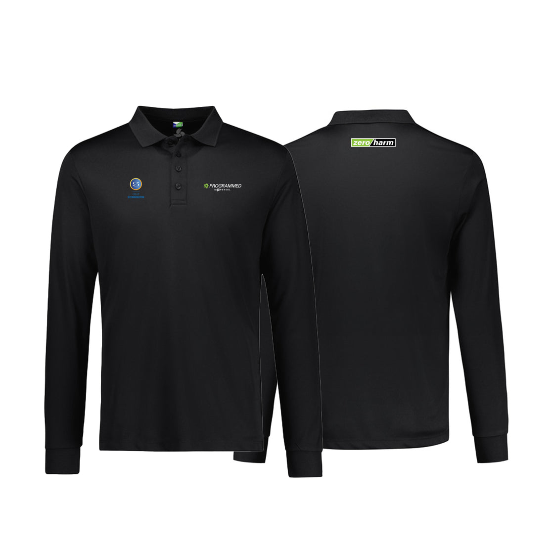 MENS ACTION LONG SLEEVE POLO - BLACK