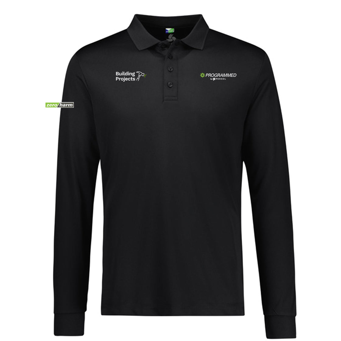MENS ACTION LONG SLEEVE POLO - BLACK
