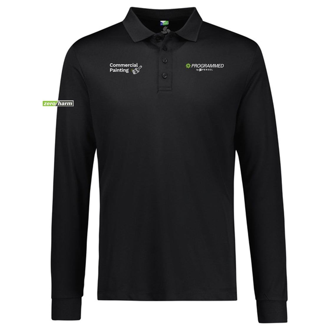MENS ACTION LONG SLEEVE POLO - BLACK