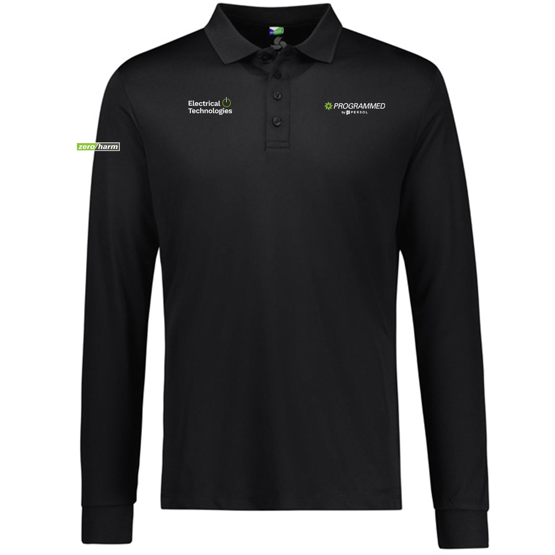 MENS ACTION LONG SLEEVE POLO - BLACK