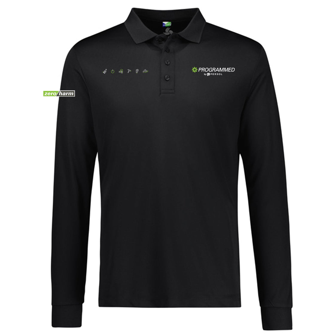 MENS ACTION LONG SLEEVE POLO - BLACK
