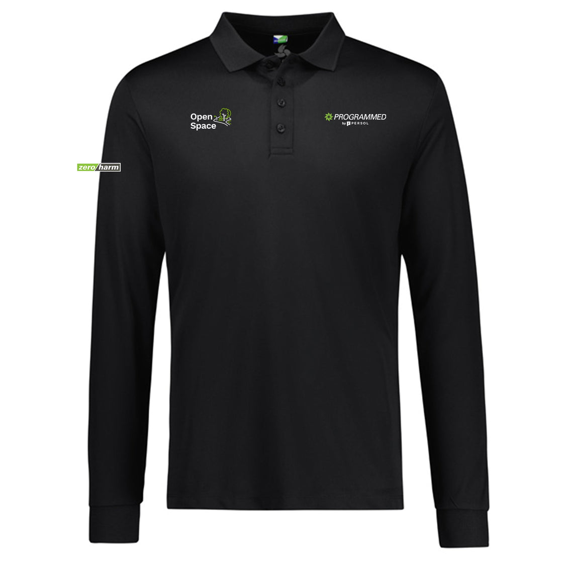 MENS ACTION LONG SLEEVE POLO - BLACK
