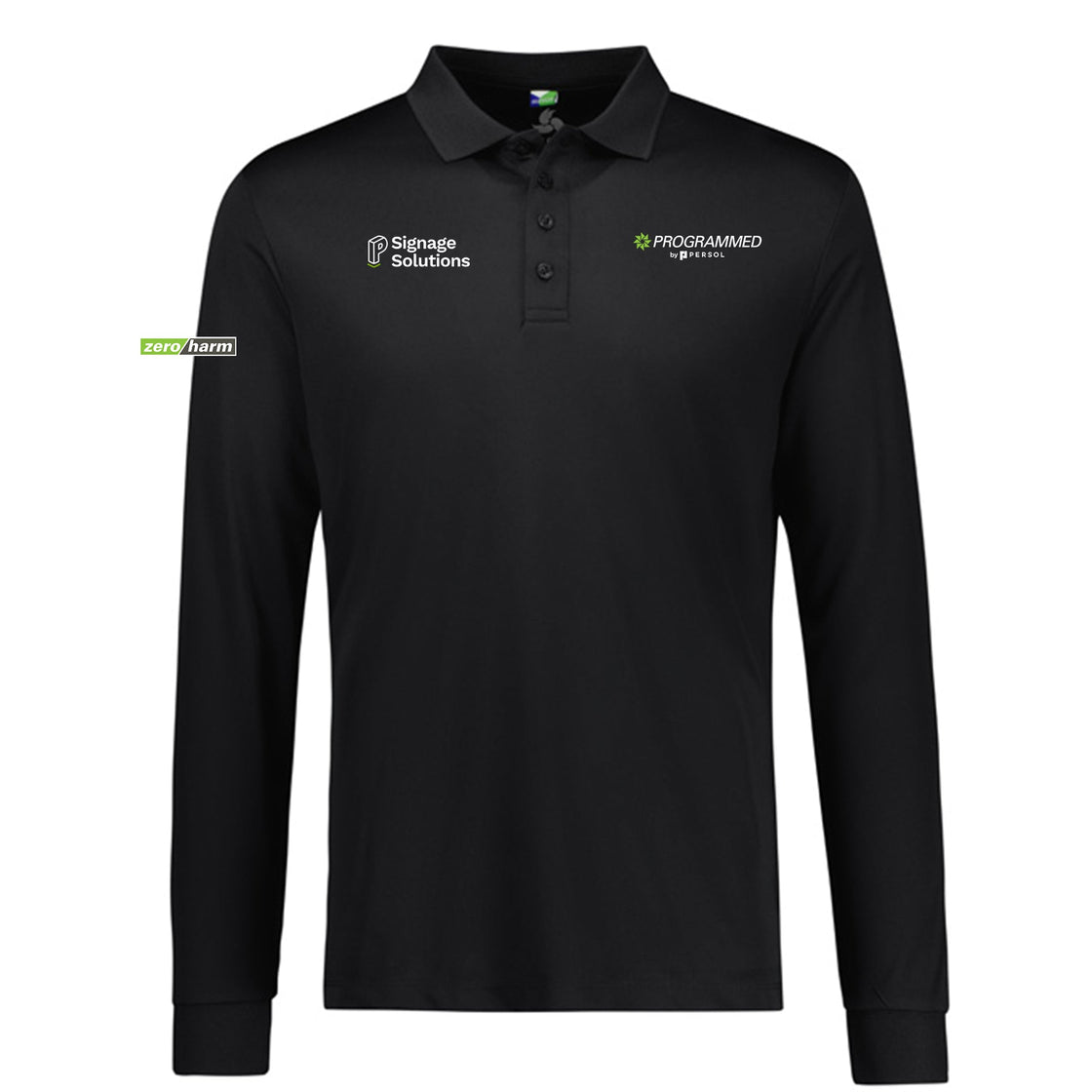 MENS ACTION LONG SLEEVE POLO - BLACK