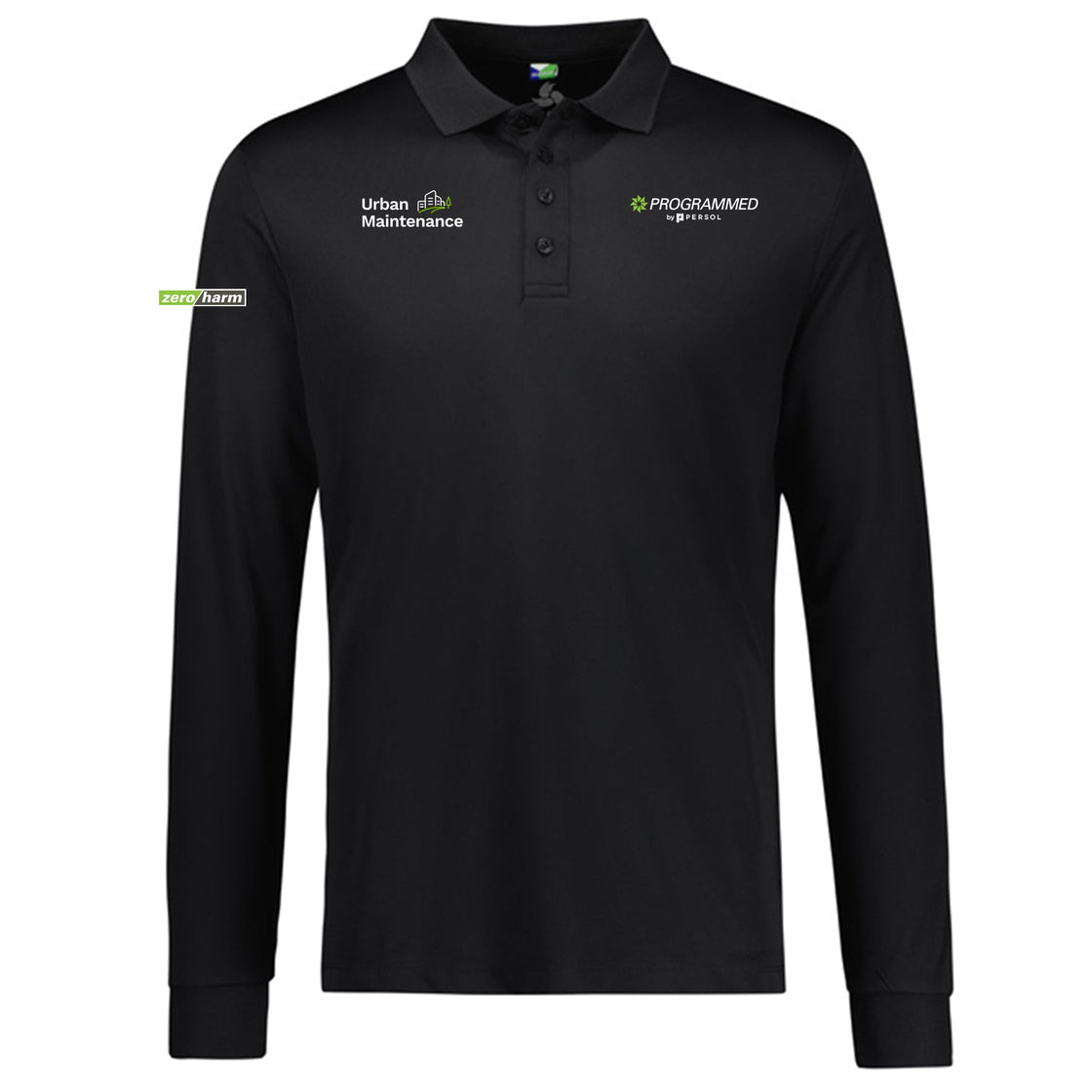 MENS ACTION LONG SLEEVE POLO - BLACK