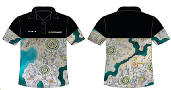 PERSONALISED WOMENS INDIGENOUS PRINT S/S POLO - BLACK
