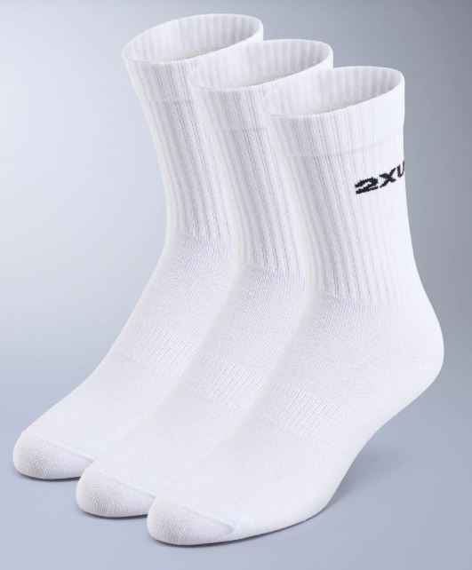 COTTON CREW SOCKS 3 PACK - WHITE WITH 2XU LOGO