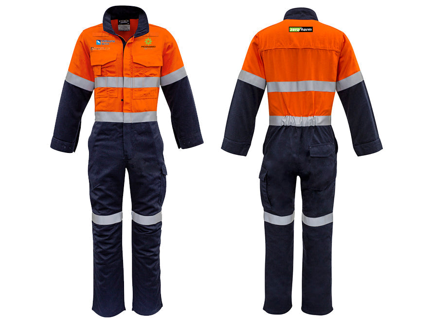 MENS ORANGE FLAME OVERALL - HOOP TAPED - ORANGE/NAVY
