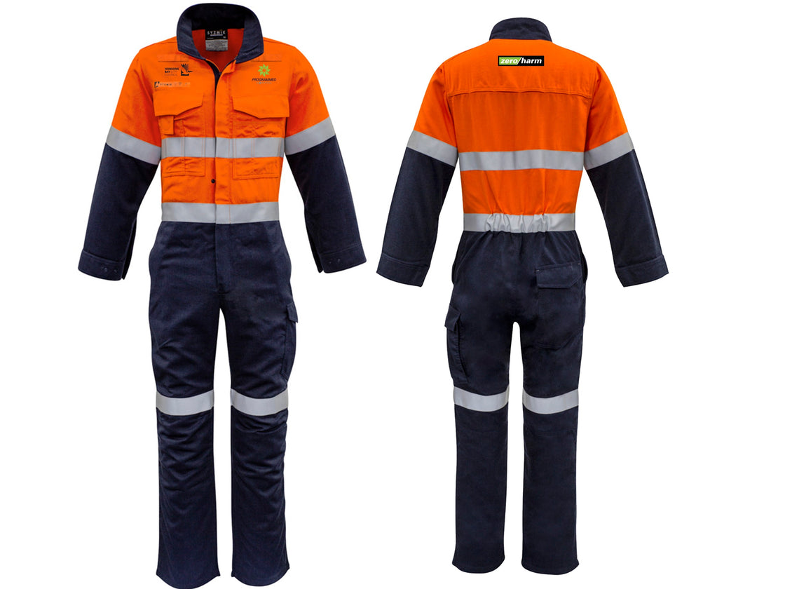 MENS ORANGE FLAME OVERALL - HOOP TAPED - ORANGE/NAVY