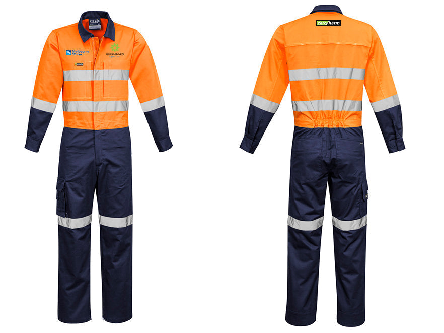 MENS RUGGED COOLING TAPED OVERALL - ORANGE/NAVY