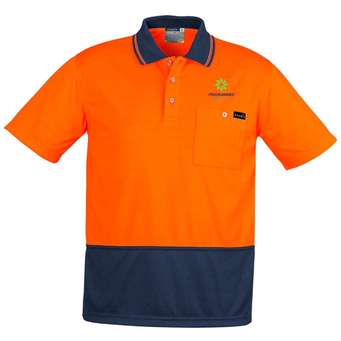 MENS HI VIS COMFORT BACK SHORT SLEEVE POLO - ORANGE/NAVY