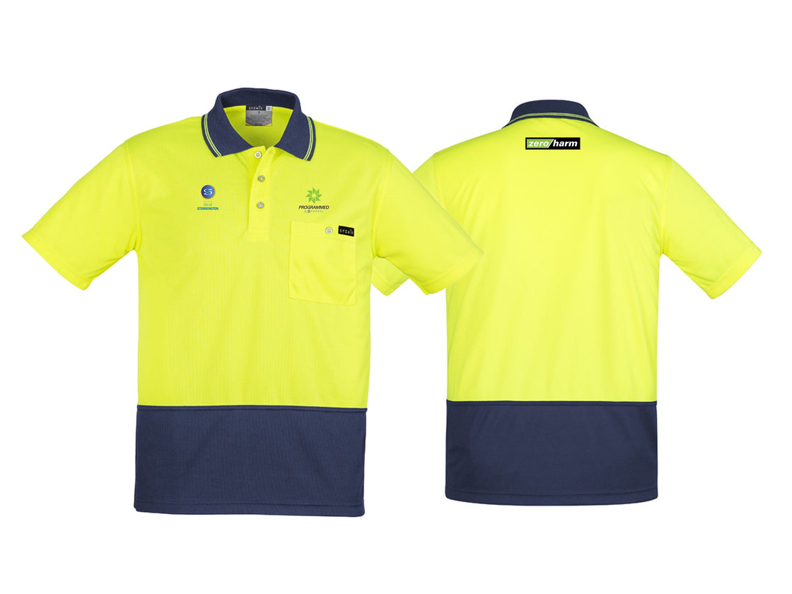 MENS COMFORT BACK S/S POLO - YELLOW/NAVY