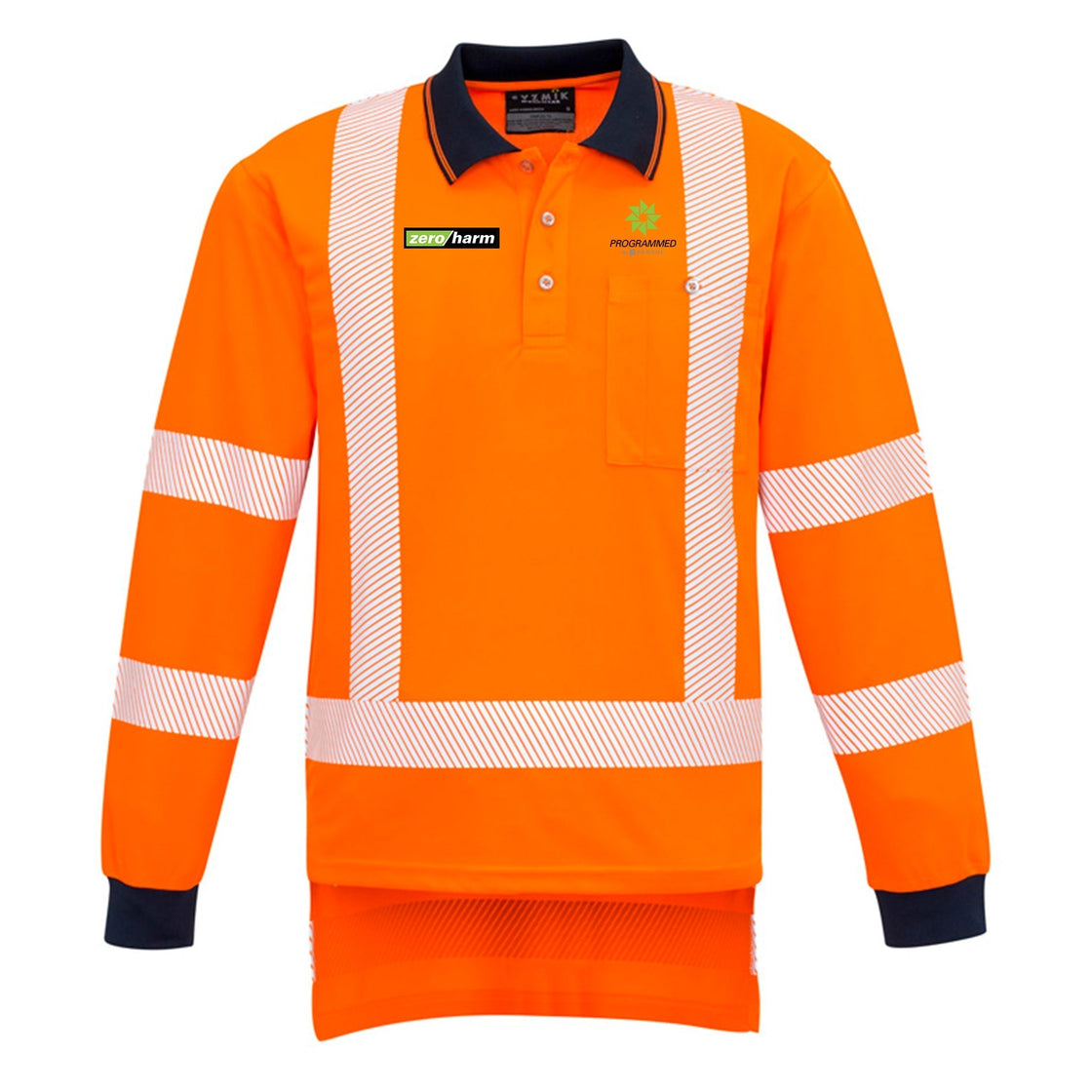 MENS TTMC-W23 SEGMENTED TAPE LONG SLEEVE POLO - ORANGE/NAVY