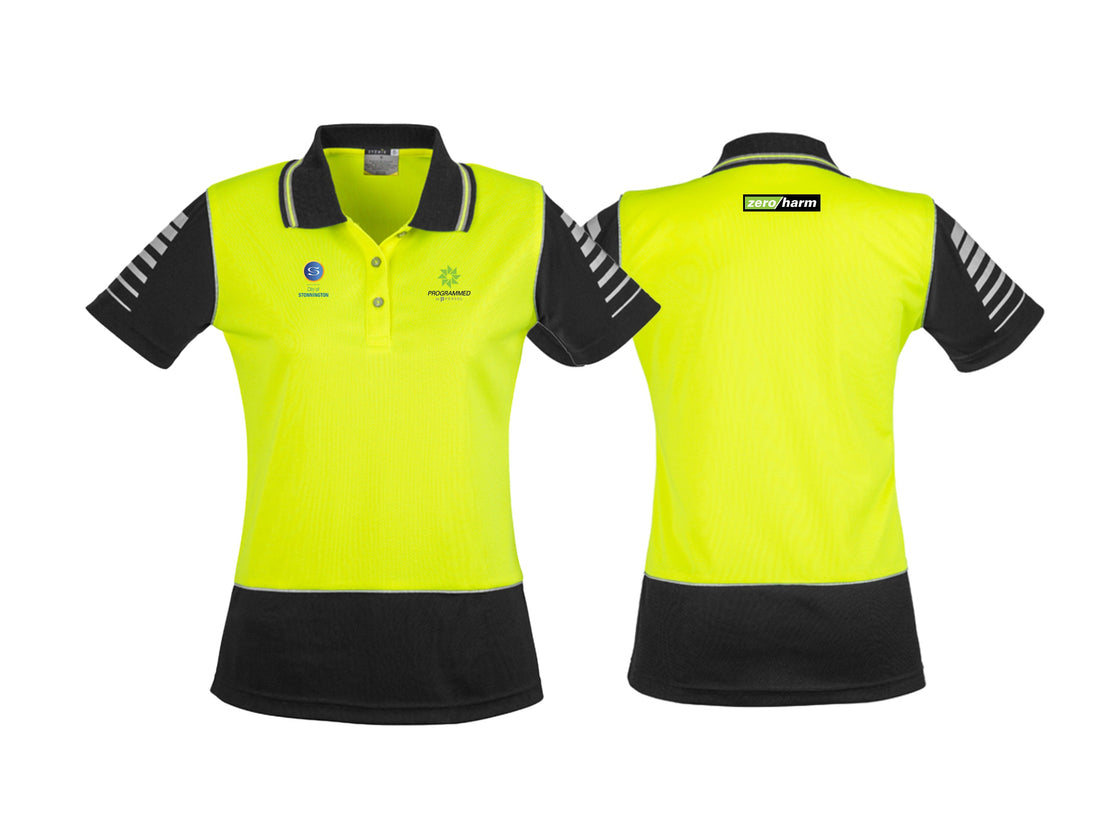 WOMENS HI VIS ZONE POLO - YELLOW/NAVY
