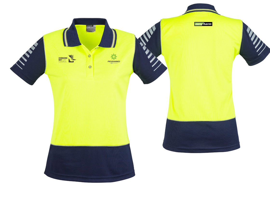 WOMENS HI VIS ZONE SHORT SLEEVE POLO - YELLOW/NAVY