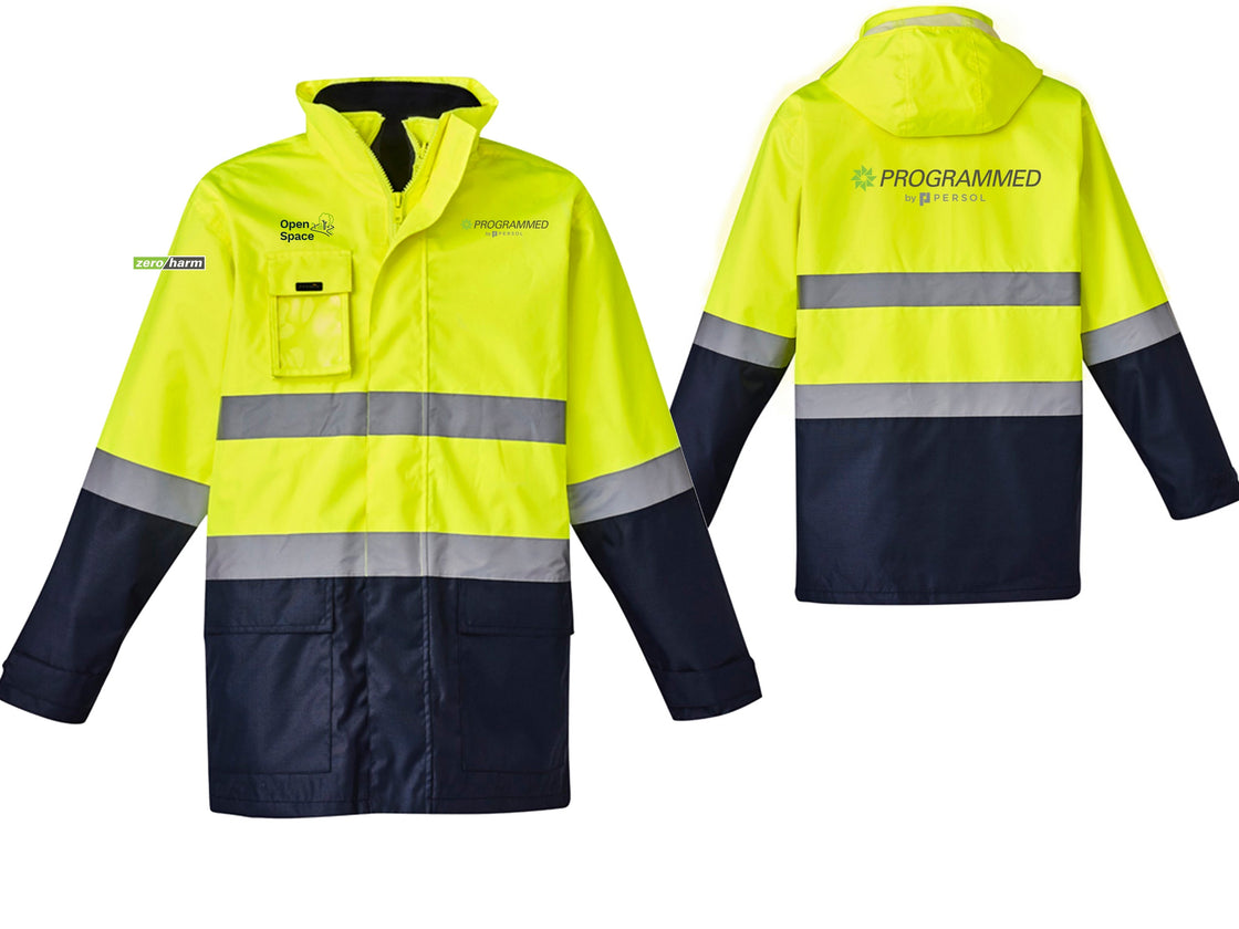 MENS HI VIS BASIC 4 IN 1 WATERPROOF JACKET - YELLOW/NAVY