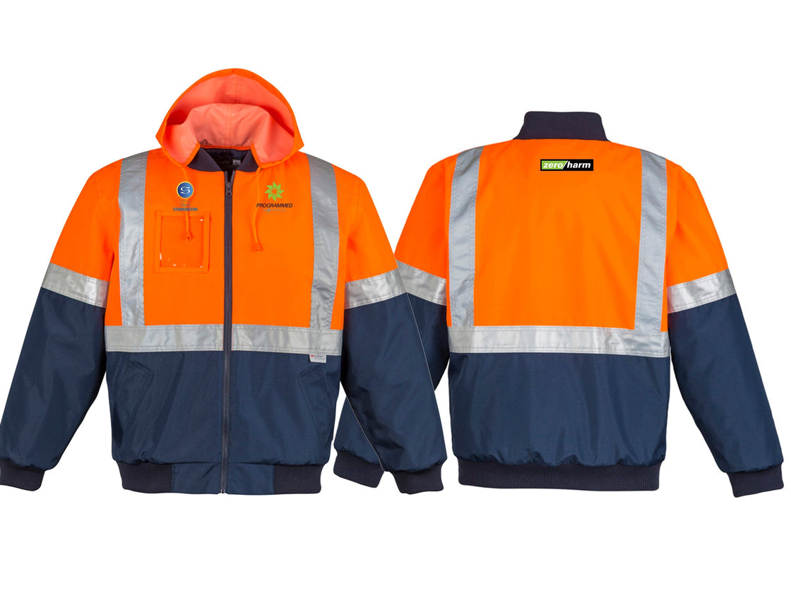 MENS HI VIS QUILTED FLYING JACKET - ORANGE/NAVY