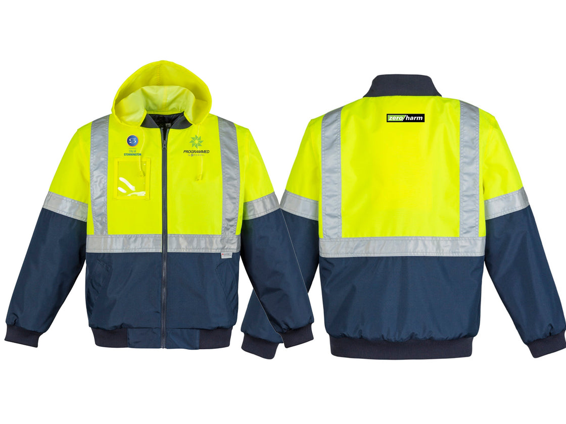 MENS HI VIS QUILTED FLYING JACKET - YELLOW/NAVY