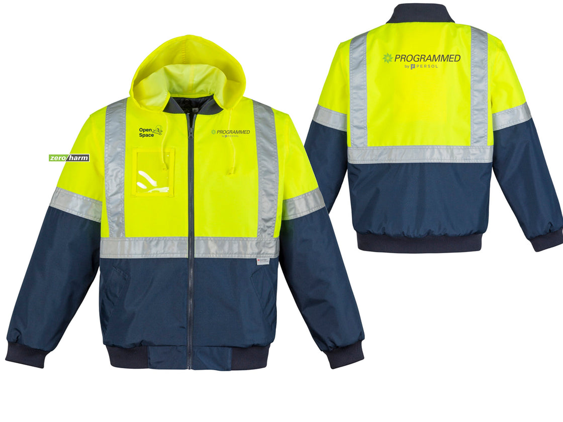 MENS HI VIS QUILTED FLYING JACKET - YELLOW/NAVY