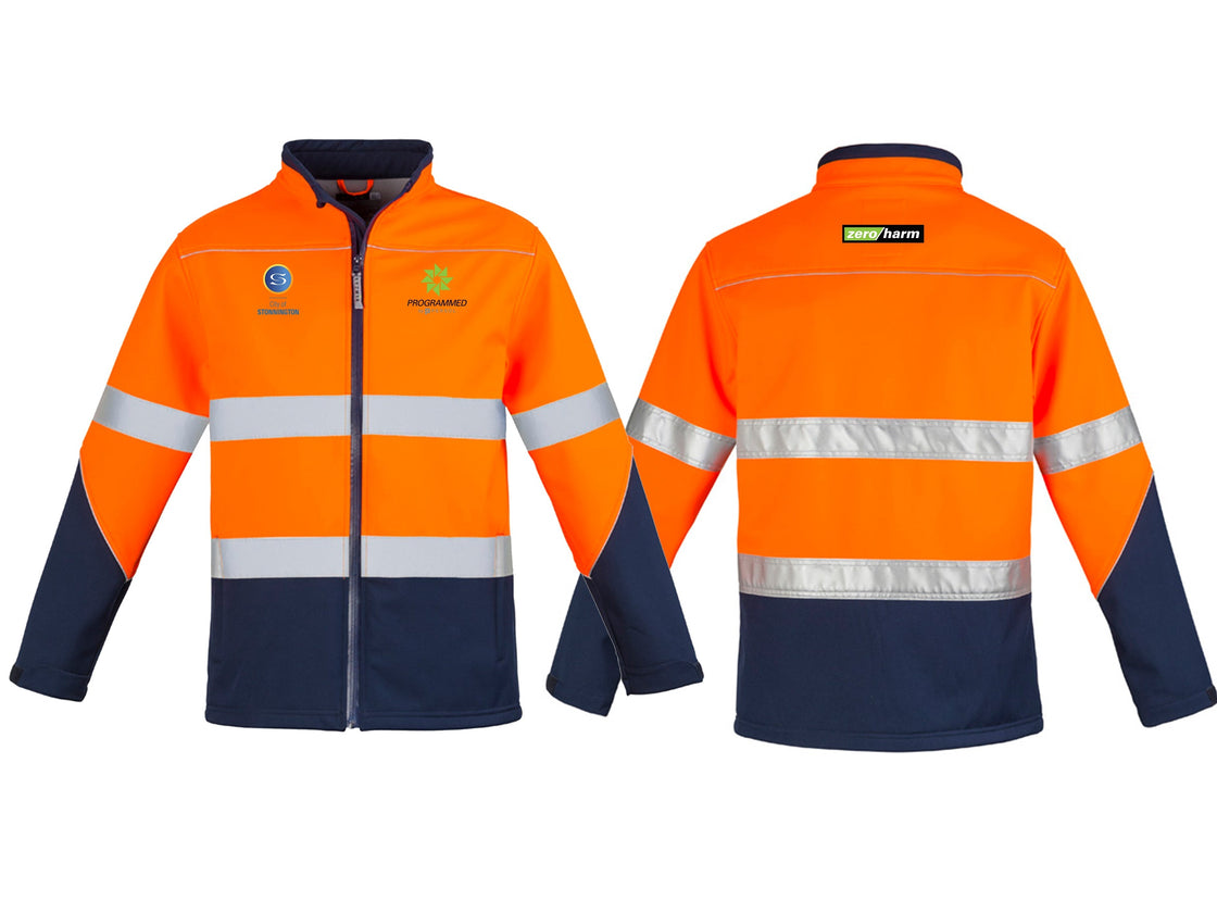 UNISEX HI VIS SOFTSHELL JACKET - ORANGE/NAVY