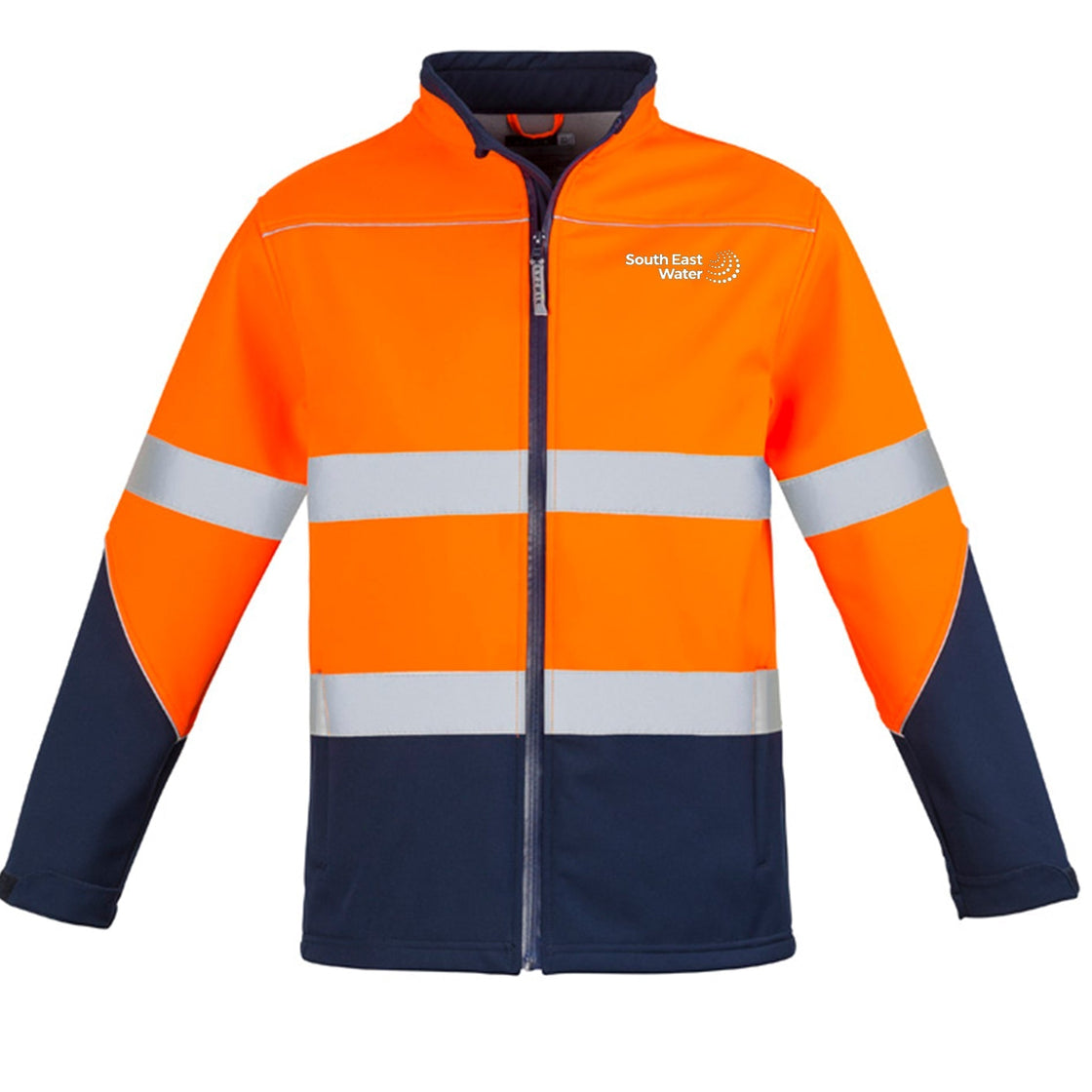 UNISEX HI VIS SOFTSHELL JACKET - ORANGE/NAVY