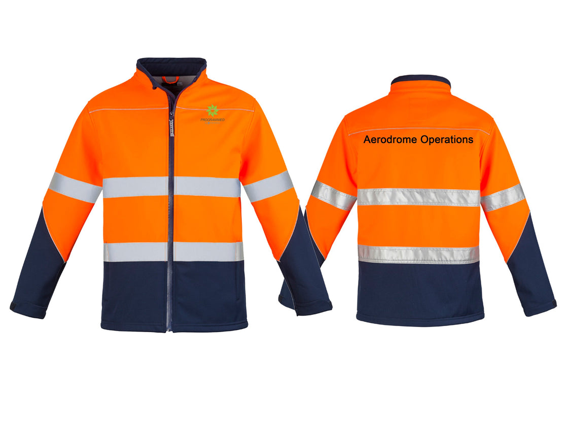 UNISEX HI VIS SOFTHSHELL JACKET - ORANGE/NAVY
