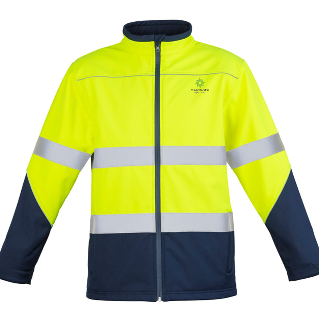UNISEX HI VIS SOFTSHELL JACKET - YELLOW/NAVY